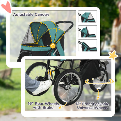 PawHut Foldable Pet Stroller Jogger, with Three Wheels, Canopy, for Medium and Small Dogs, Green PawHut