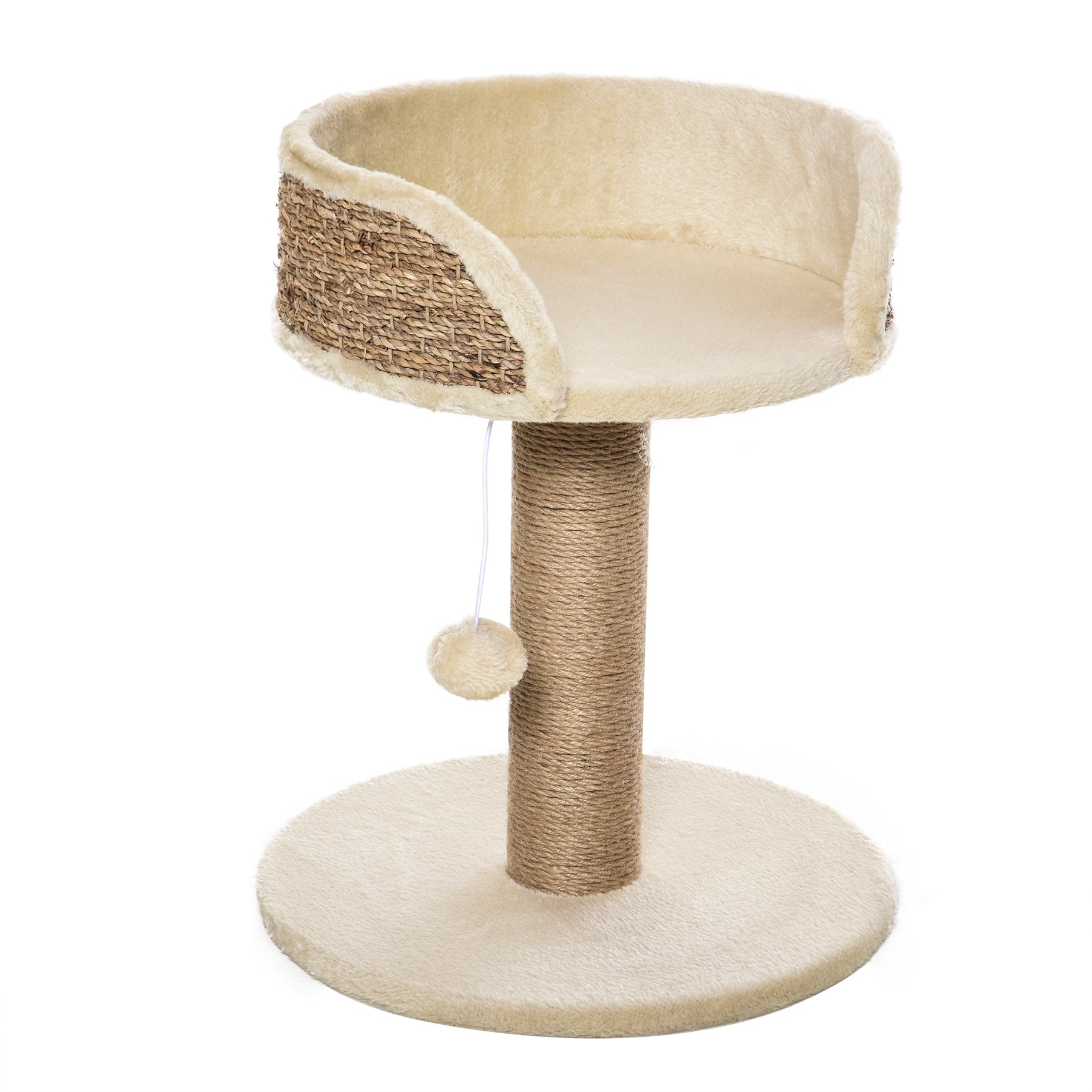 Cat Tree Tower Basics with Bed, Scratching Post, Activity Centre, Kitten House, Dangling Ball Perch, Beige