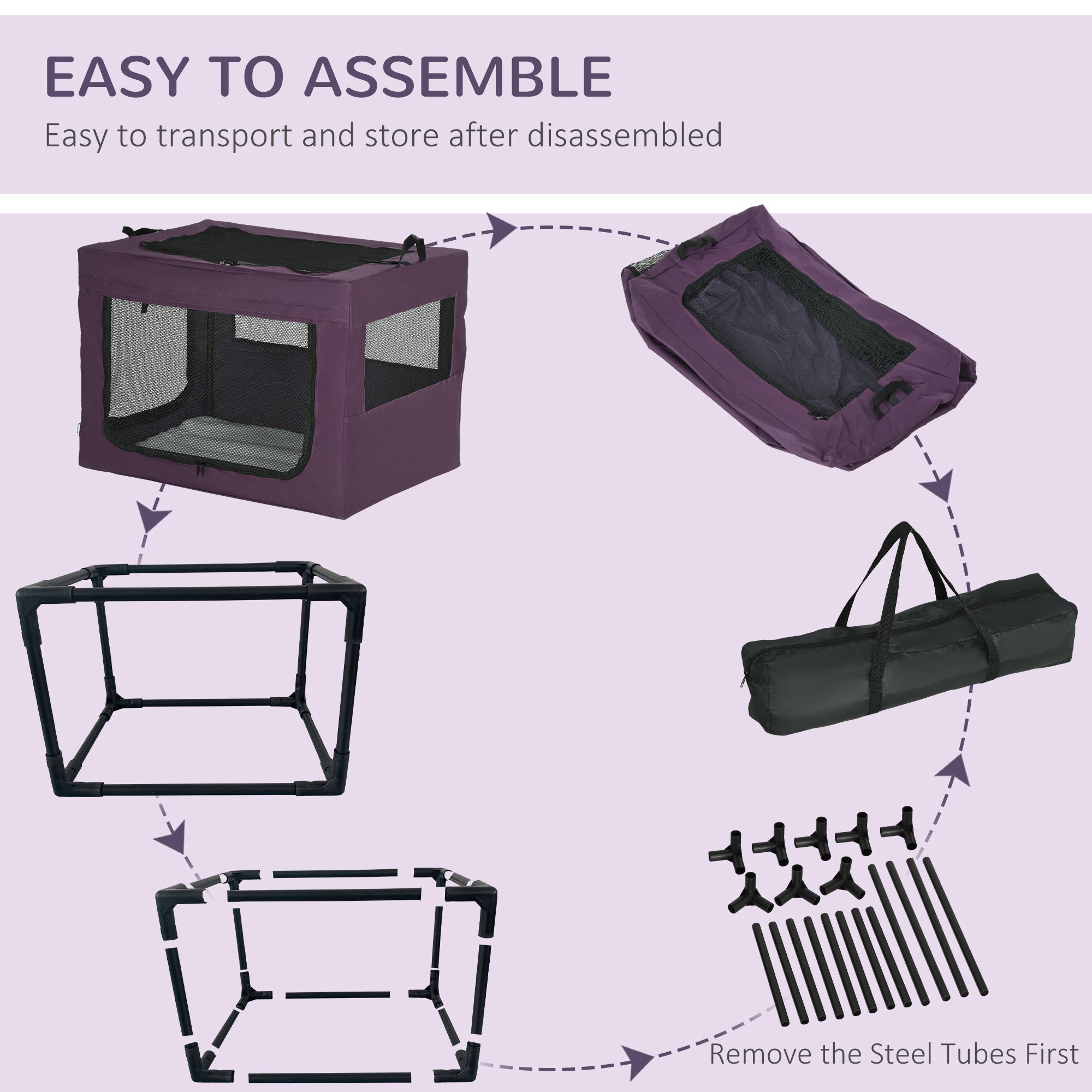 Foldable Pet Carrier for Small and Medium Dogs, Portable Cat Carrier, Spacious and Comfortable, Purple
