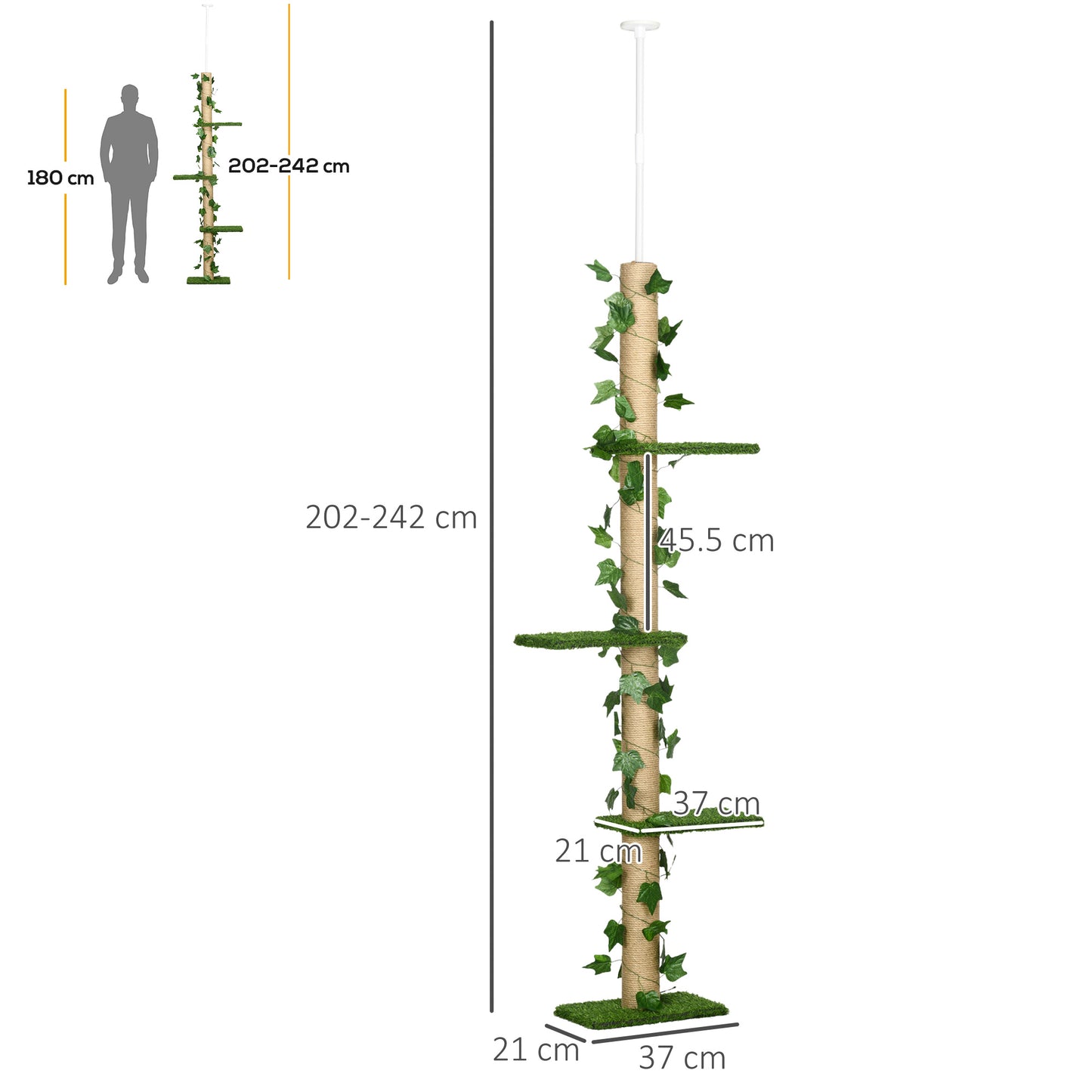 Floor To Ceiling Cat Tree Adjustable Kitten Tower Anti Slip