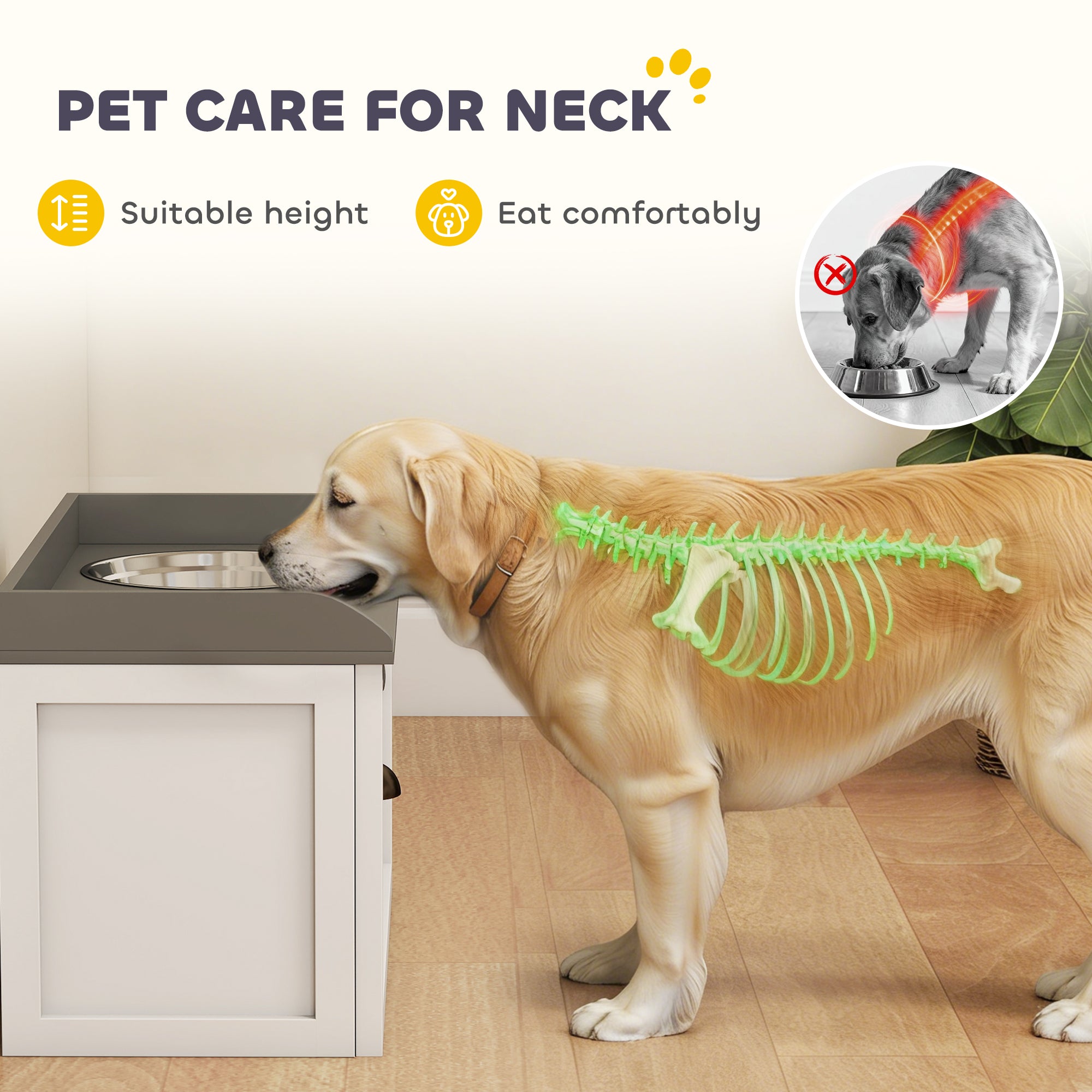 Stainless Steel Raised Dog Bowls with 21L Storage Drawer for Large Dogs and Cats - White