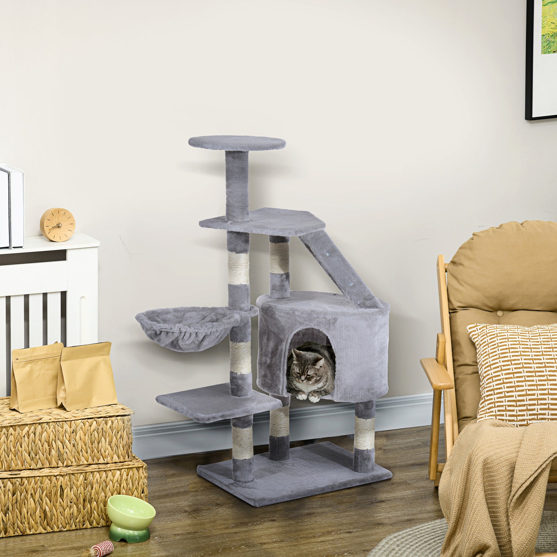 Cat Tree with Scratching Post, Kitten Activity Centre, Play House, Pet Furniture, Grey