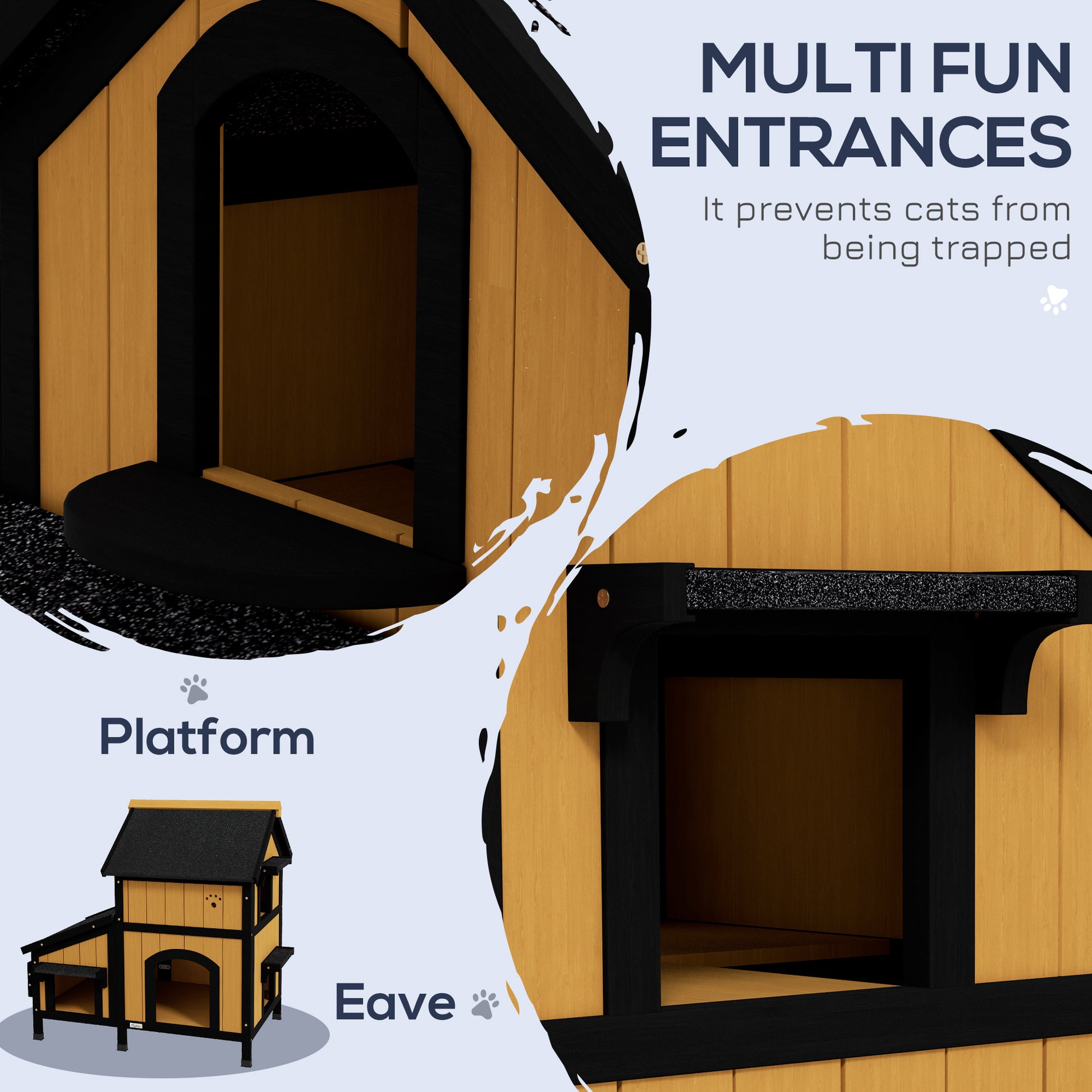 Wooden Cat House With Flower Pot Windows Multiple Entrances Aosom UK