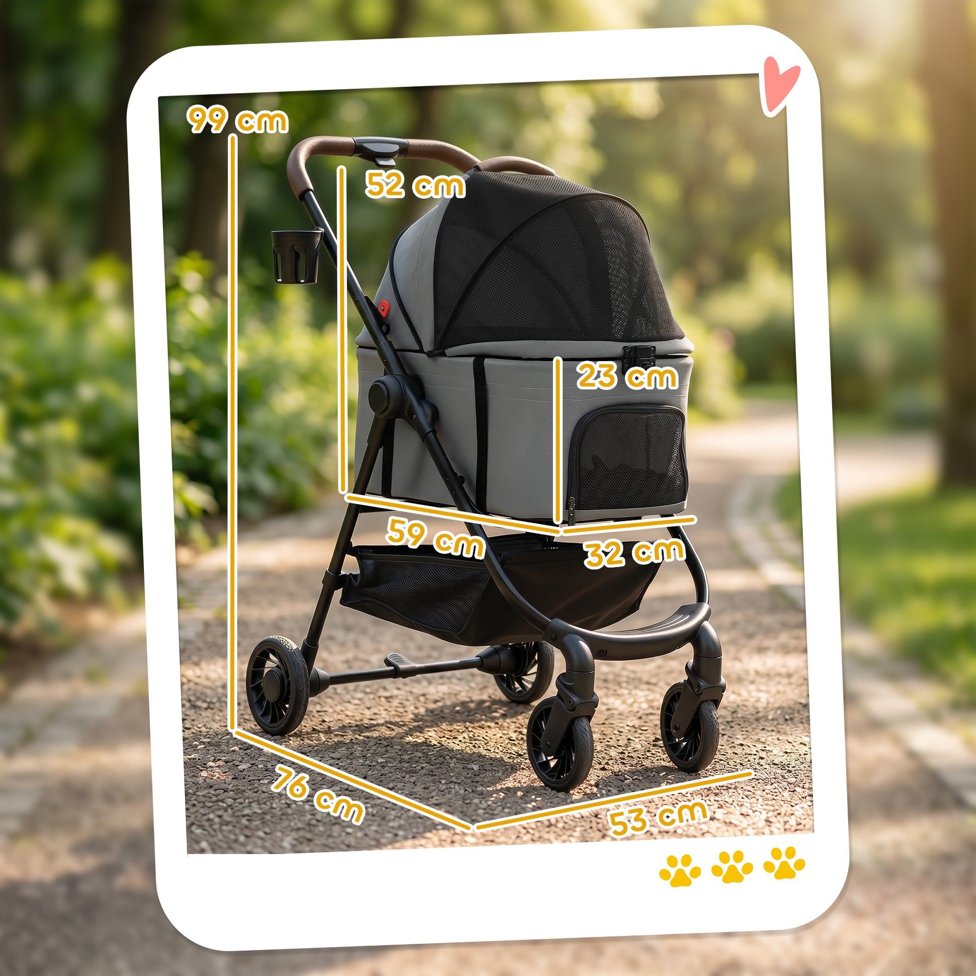 Dog Stroller, 3 in 1 Foldable Pet Stroller for Small Puppy Cat with Detachable Travel Carrier, Storage Basket, Grey