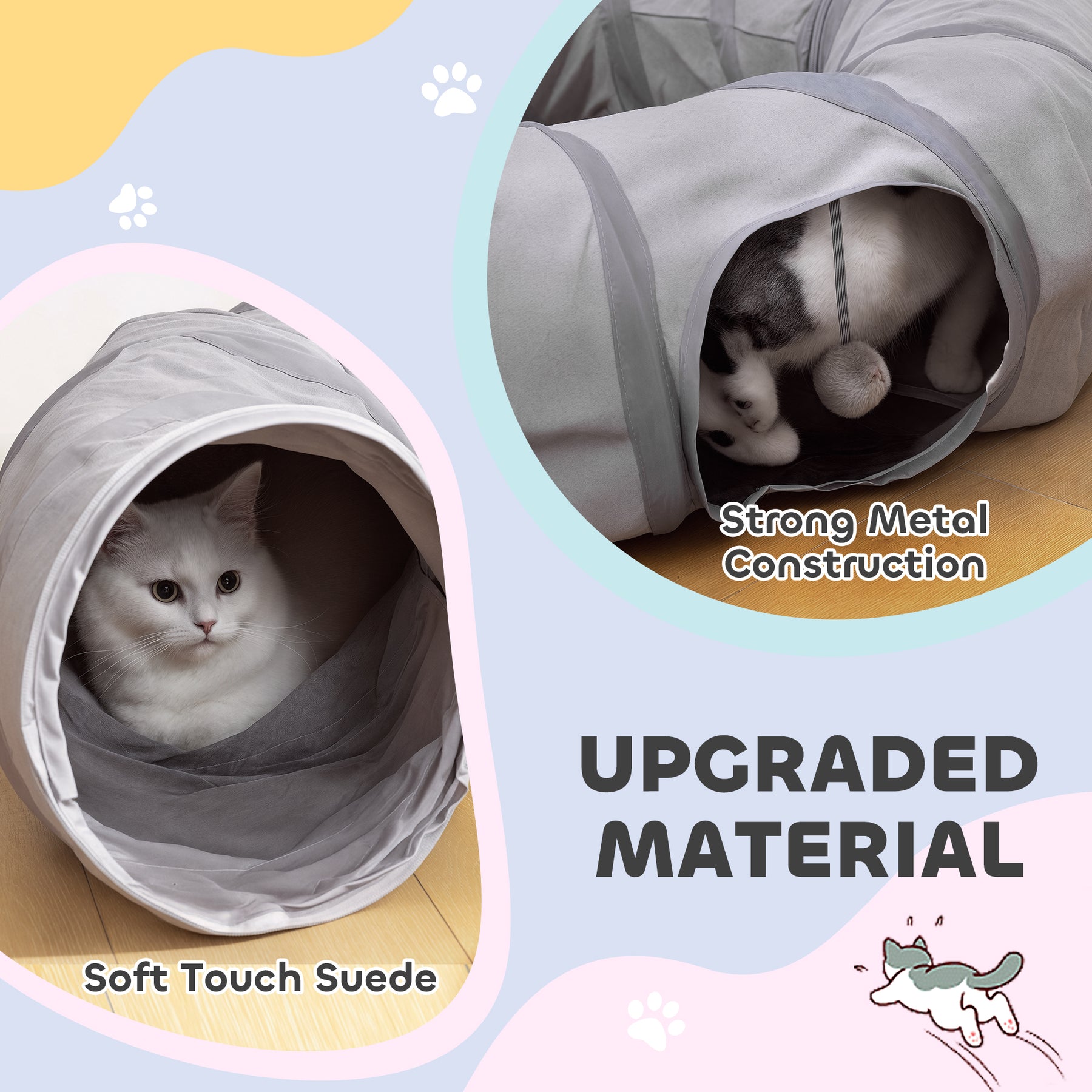 2 in 1 Cat Tunnel with Bed, Cat Play Tunnel with Ball & Peek Hole for Indoor Cats, Grey