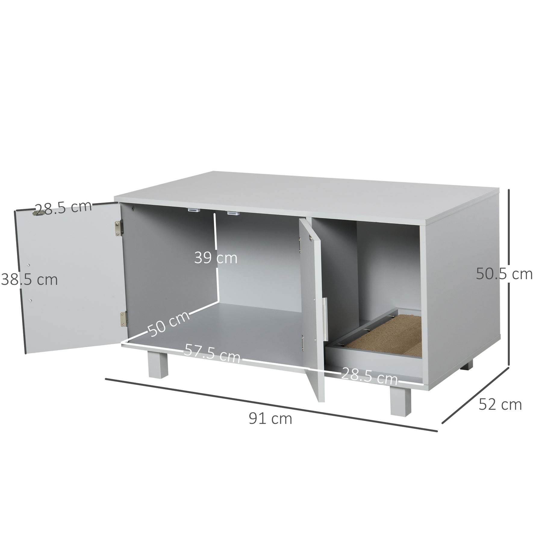 Cat Litter Box Enclosure, Wooden, Nightstand/End Table Design, with Scratcher, Magnetic Doors, Grey