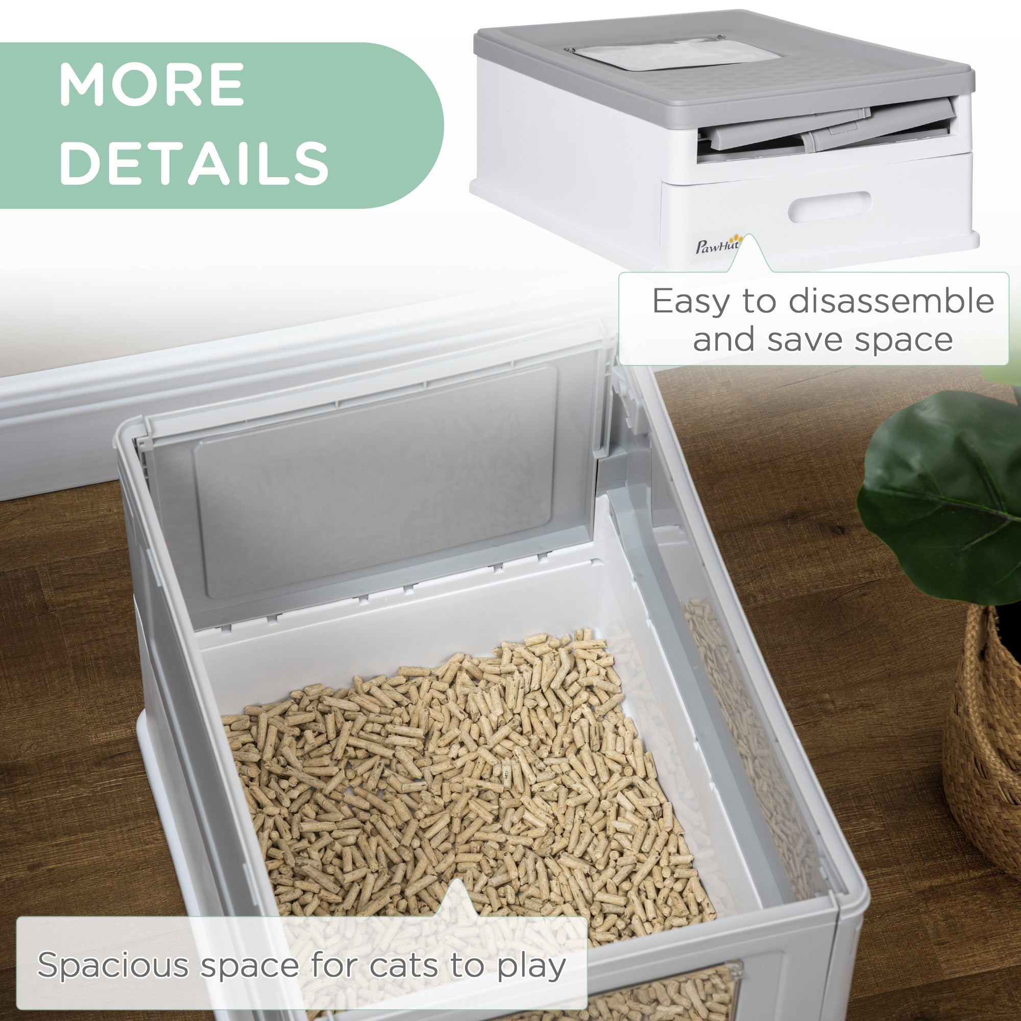 Hooded Cat Litter Box with Scoop, Front Entry Top Exit, Portable Pet Toilet, Large Space, Easy Assemble, Grey