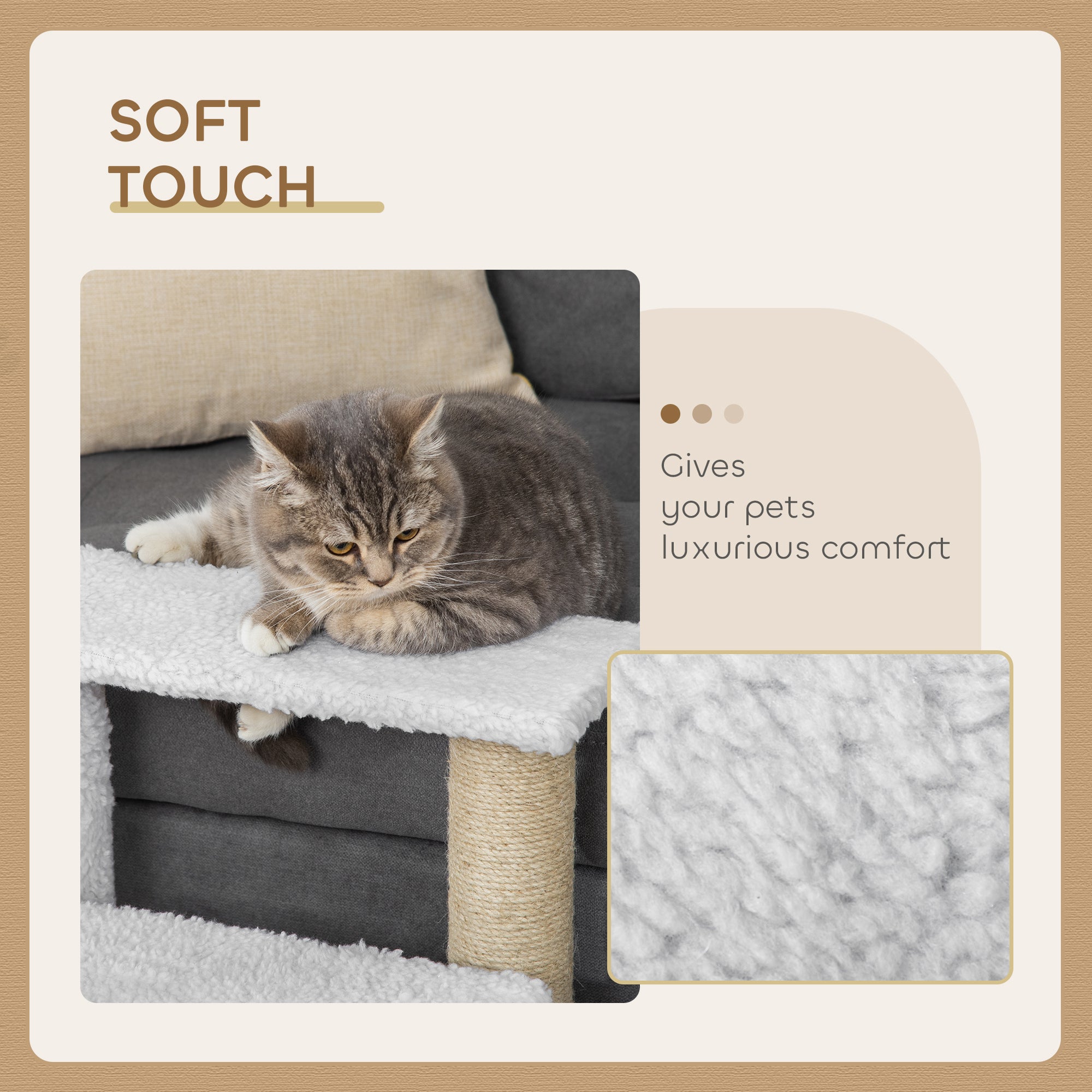 Pet Stair with 3-step Climb Ladder, Scratching Posts, Platforms, Toy Ball, for Indoor Cats Kittens, White