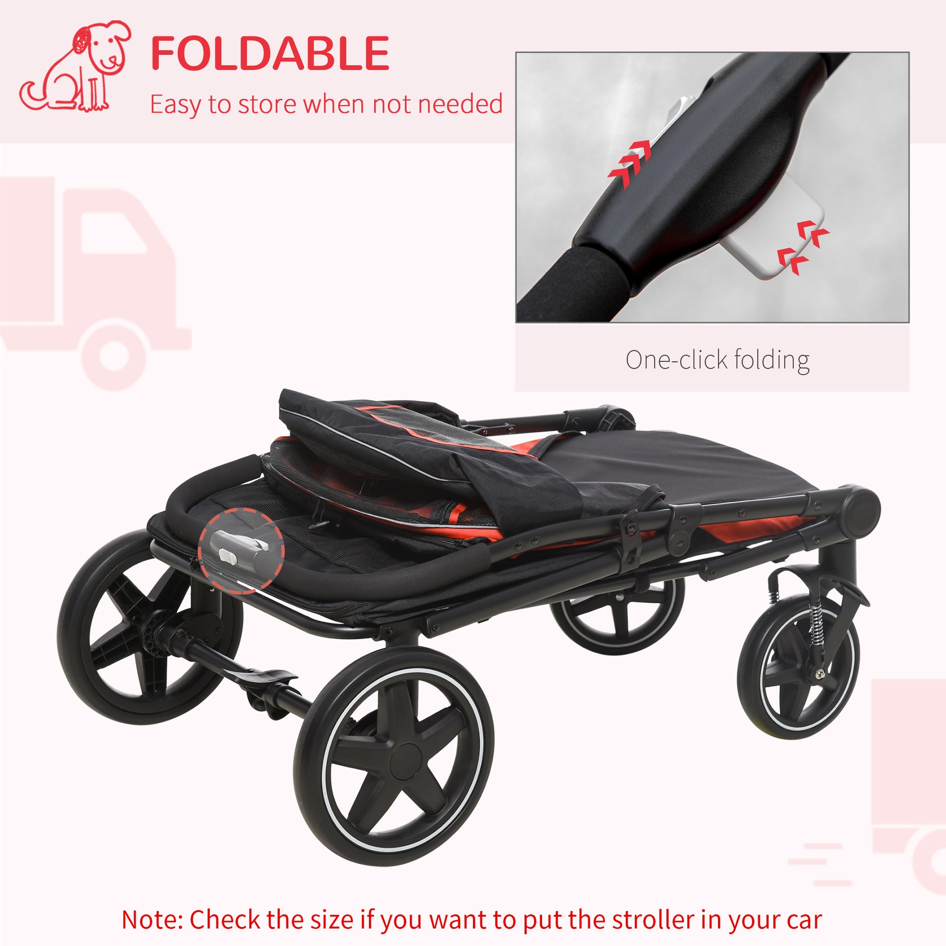 One Click Foldable Pet Travel Stroller With Rain Cover Cat Aosom UK