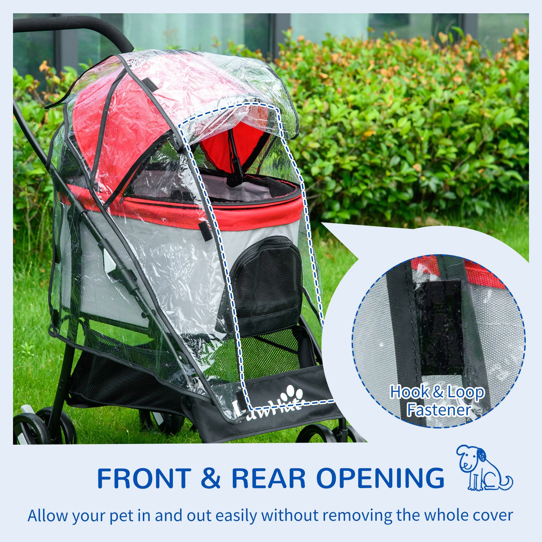 Rain Cover for Dog Pram, Protective Cover for Pet Stroller Buggy Pushchair, for Small Miniature Dogs Cats, Front Rear Entry