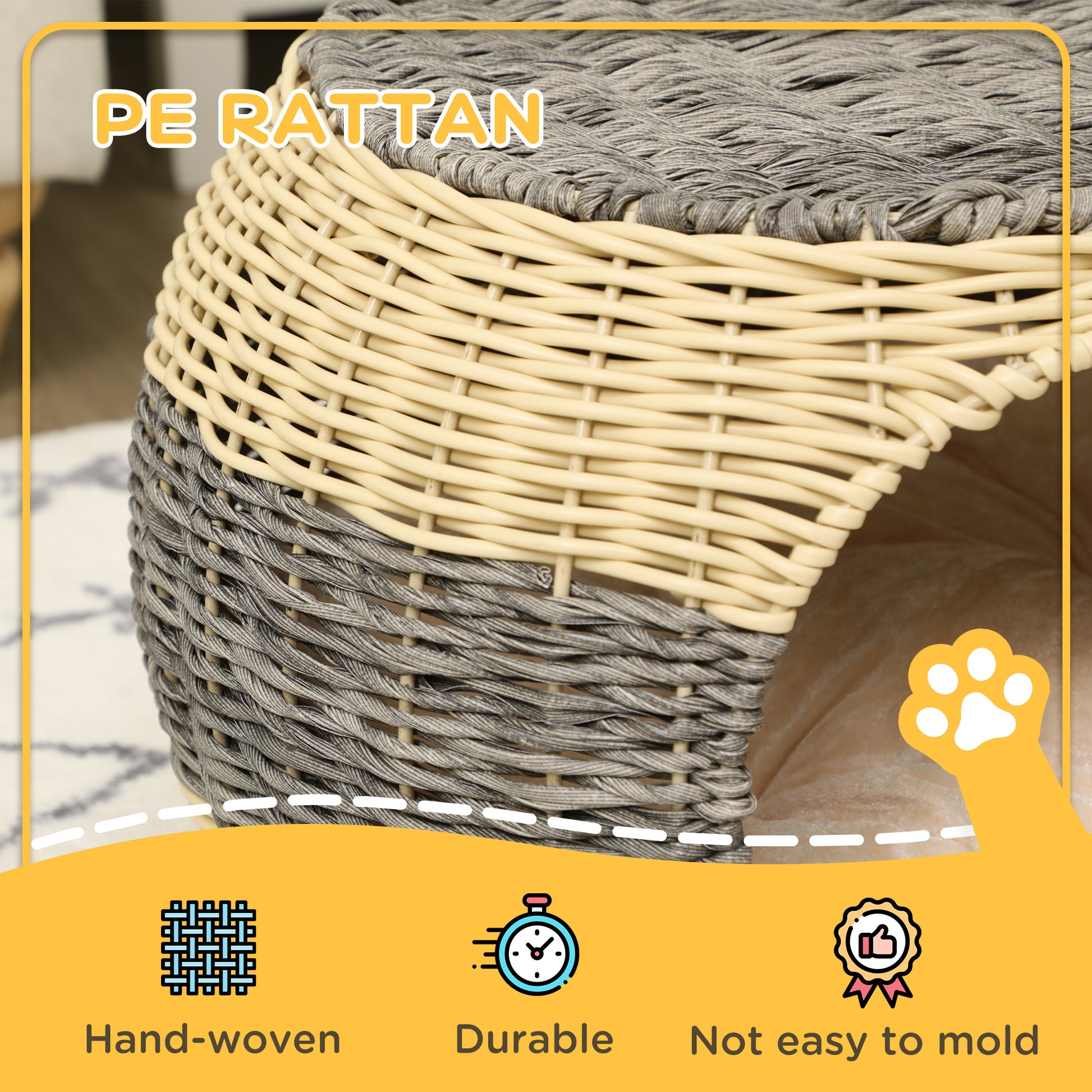 Wicker Cat Bed Rattan Raised Cosy Kitten Cave Aosom UK