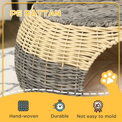 Wicker Cat Bed Rattan Raised Cosy Kitten Cave Aosom UK