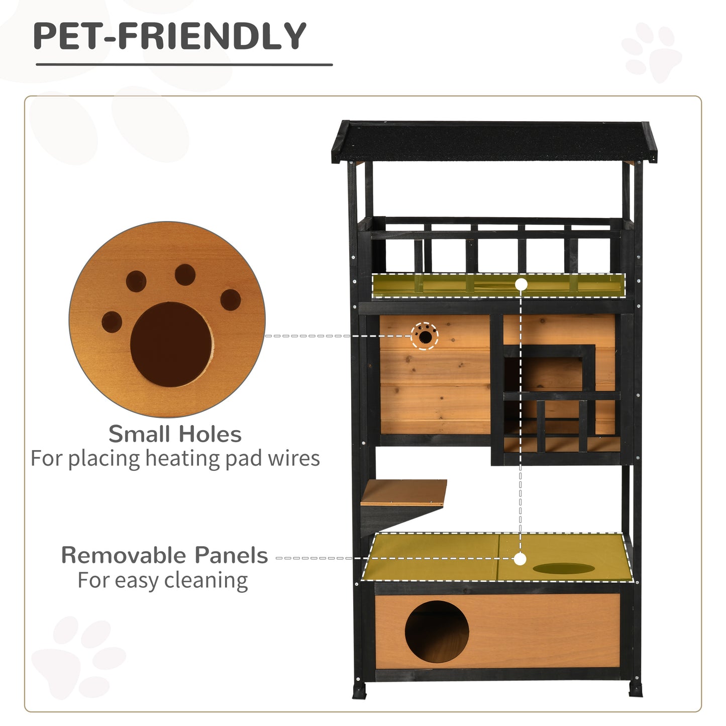 Wooden Cat House 3 Tier For Winter Kitten Shelter Lodge W Aosom UK