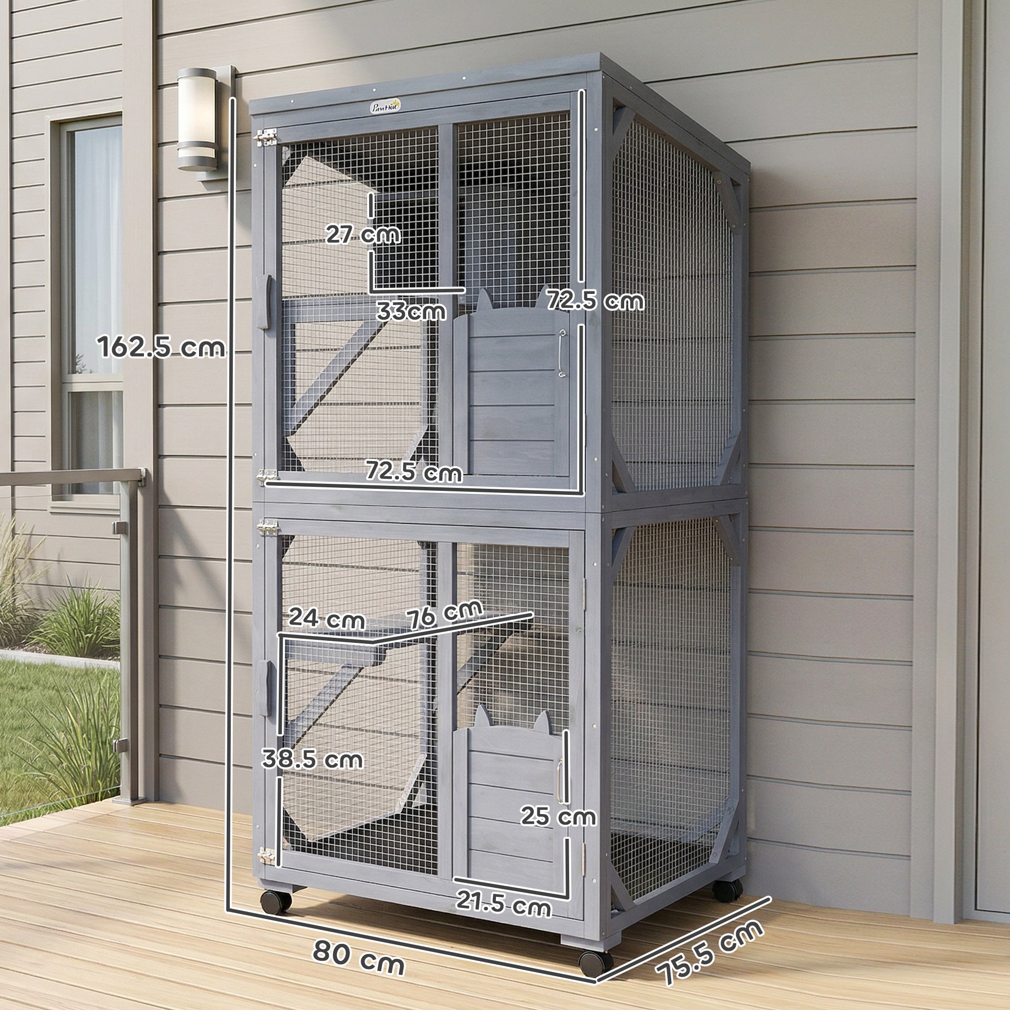 Movable Outdoor Catio with Resting Box, 3 Jumping Platforms, Waterproof Asphalt Roof for Outdoor Indoor