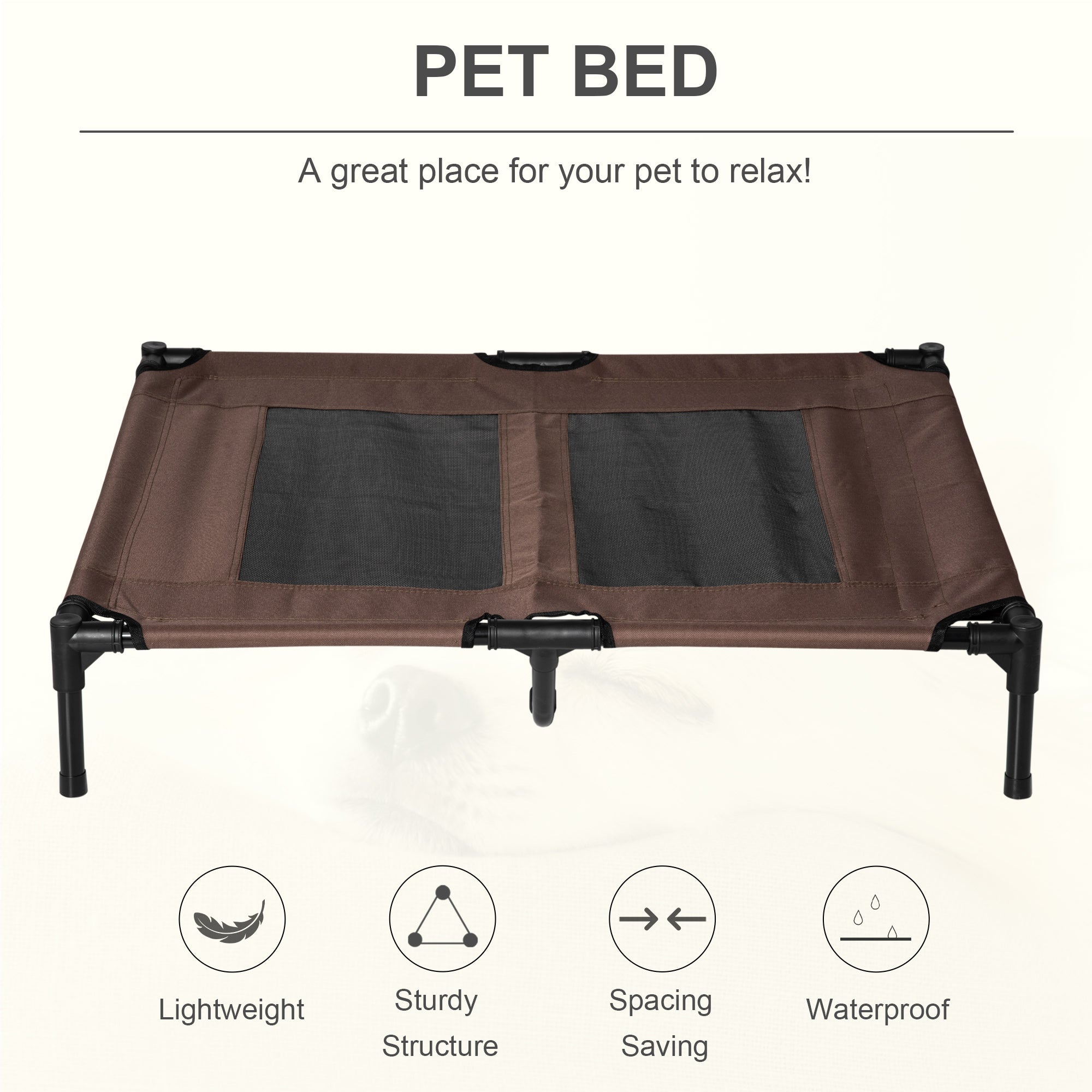 Elevated Pet Bed, Large Raised Dog & Cat Cooling Cot, Portable for Camping, Outdoor/Indoor Use, Metal Frame with Mesh, Black