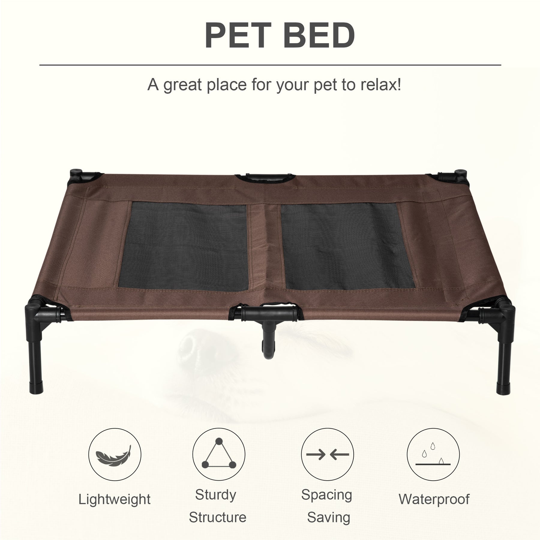 Elevated Pet Bed, Large Raised Dog & Cat Cooling Cot, Portable for Camping, Outdoor/Indoor Use, Metal Frame with Mesh, Black