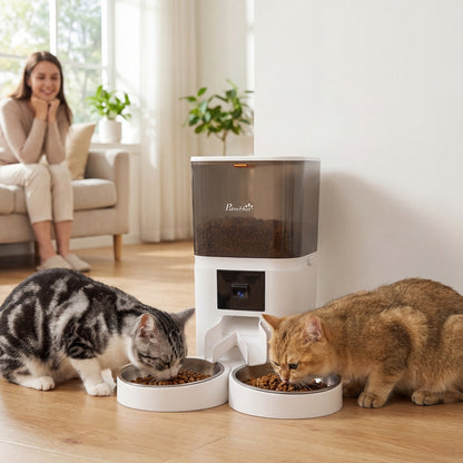 PawHut Automatic Cat Feeder for 2 Cats with HD Camera, 4G & 5G WiFi Pet Food Dispenser 6L APP Control PawHut