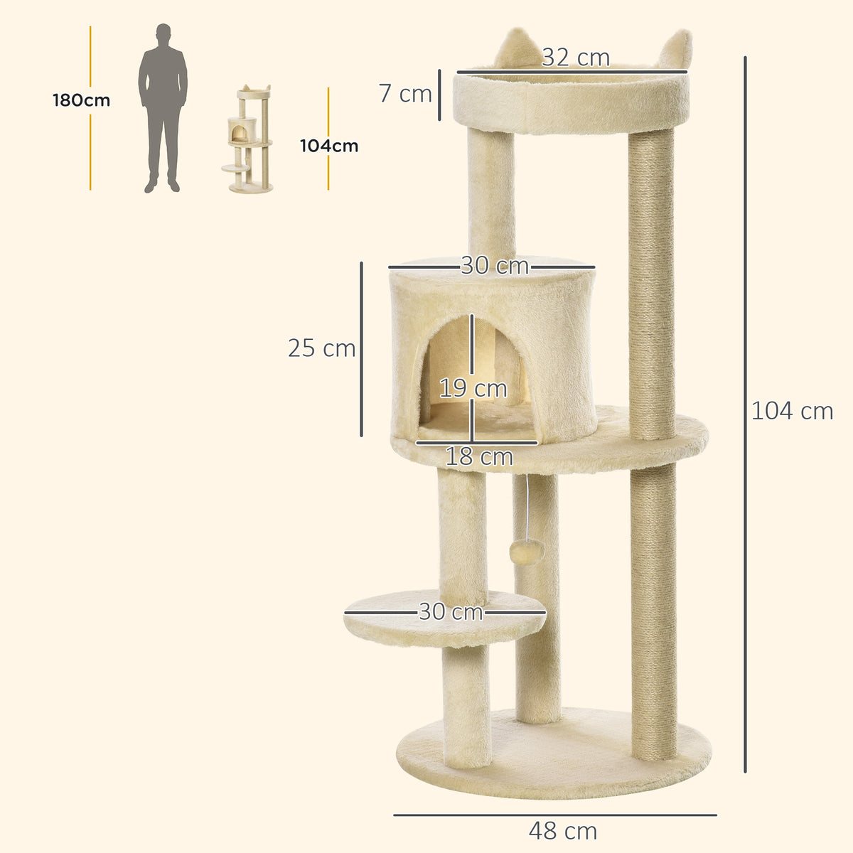 PawHut Cat Tree Tower with House, Perches & Sisal Scratching Posts Cat Tree PawHut