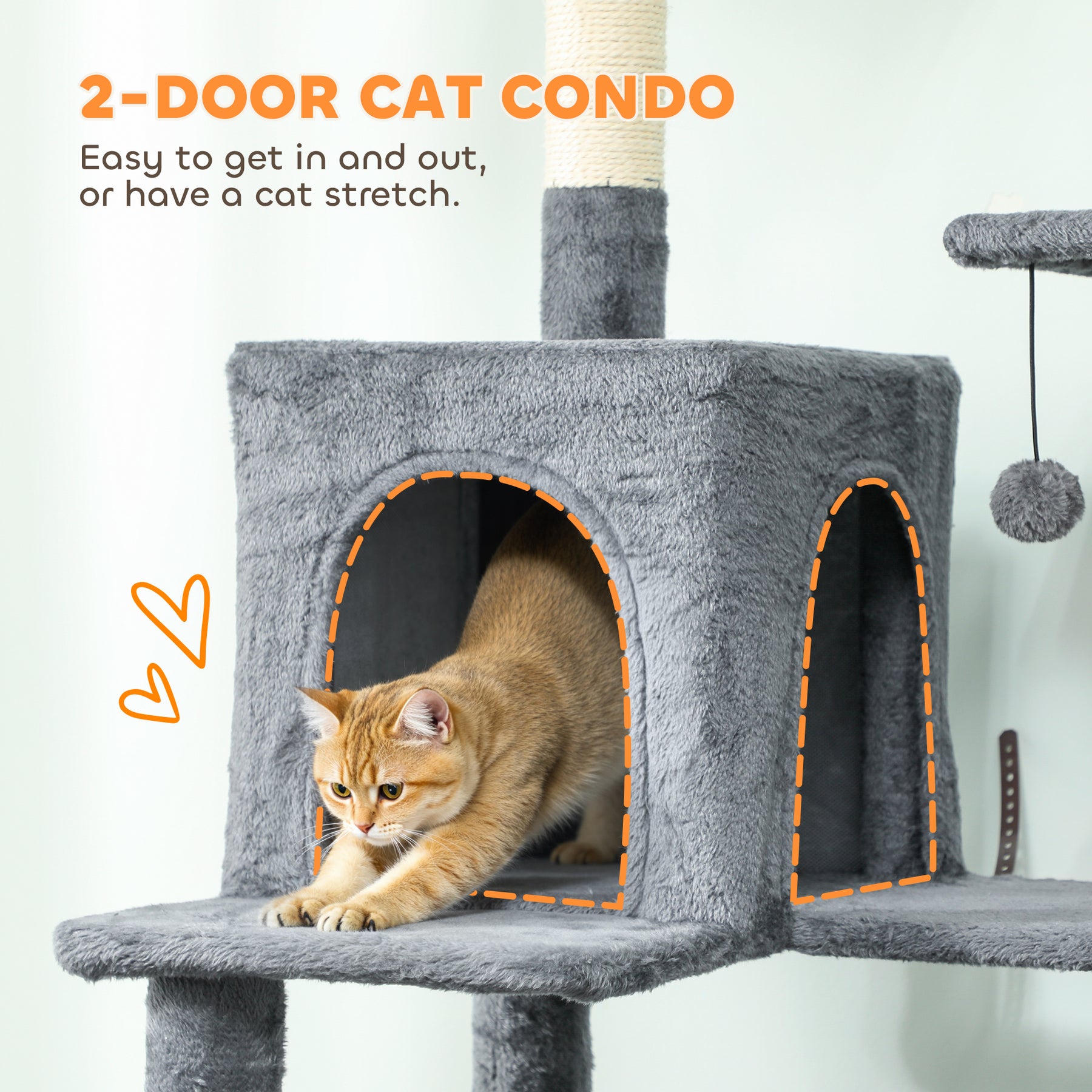Large Cat Tree with 6 Scratching Posts, 2 Hammocks, 2 Condos, 2 Perches, Pompoms, for Indoor Cats to Rest and Play
