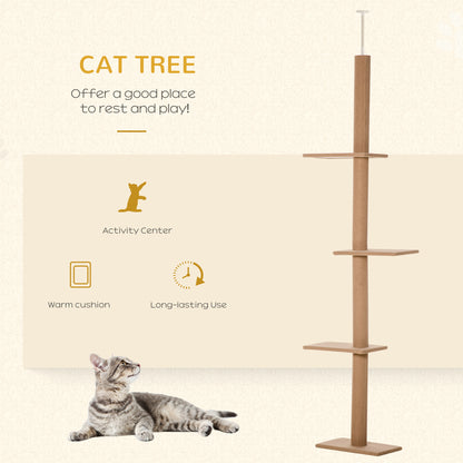 Floor To Ceiling Cat Tree With 3 Perches And Flannel