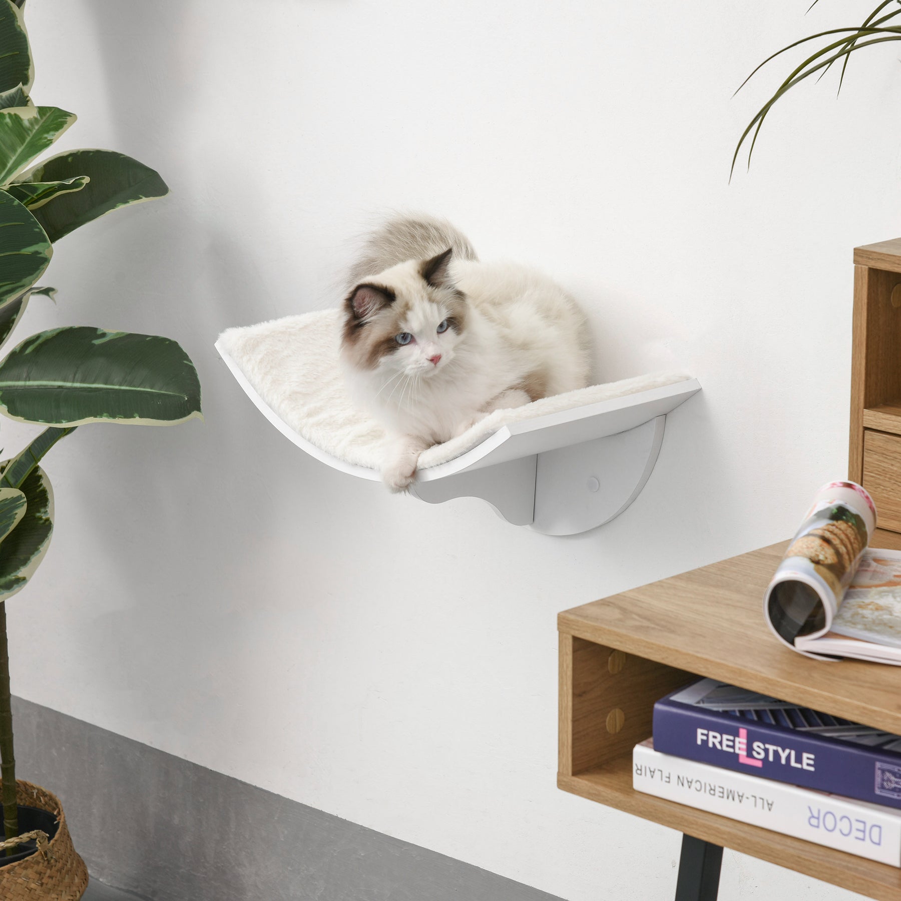 Wall-Mounted Wood Cat Shelves, Curved Kitten Bed, Climber Perch, Modern Cat Furniture