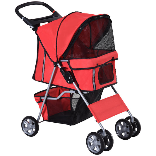 Pet Stroller, Dog Pram, Foldable Pushchair, Cat Travel Carriage with Wheels, Zipper Entry, for Small Pets, Red Aosom UK Default Title