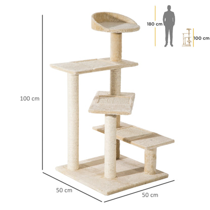 PawHut Beige Cat Tree with Sisal Scratching Posts & Multi-Level Climbing Tower Cat Tree PawHut