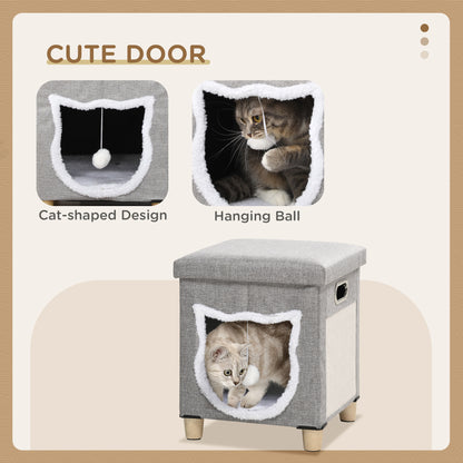 Cat Ottoman Bed 2 In 1 Cosy Cave With Cushion Scratcher Aosom UK
