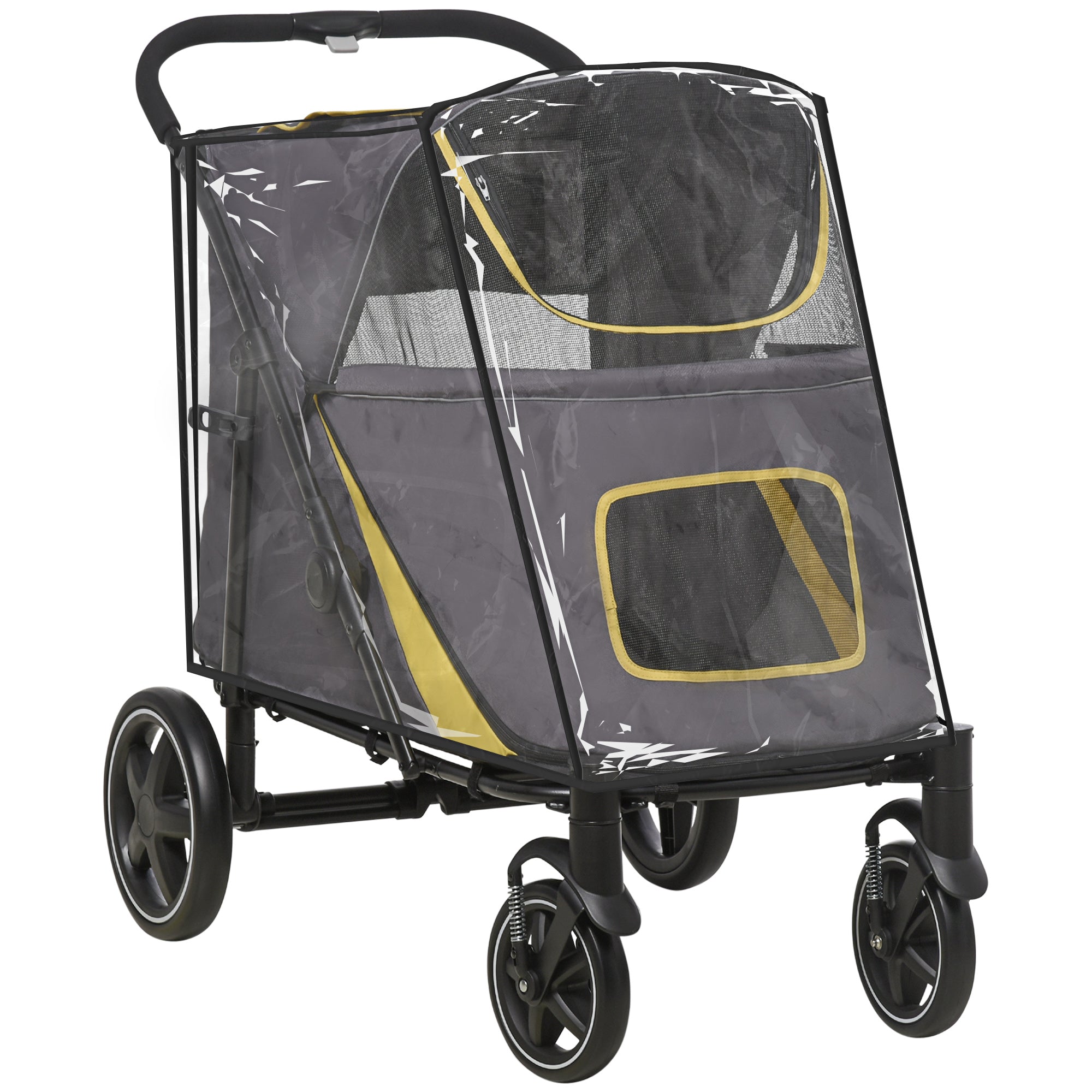 Foldable Pet Stroller with One-Click, Rain Cover, Front Wheels, Shock Absorber, Storage, Mesh for Cats & Dogs