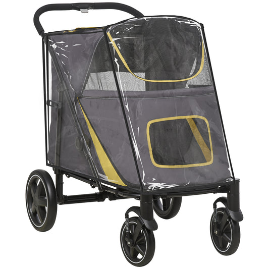 Foldable Pet Stroller With One Click Rain Cover Front Aosom UK Default Title