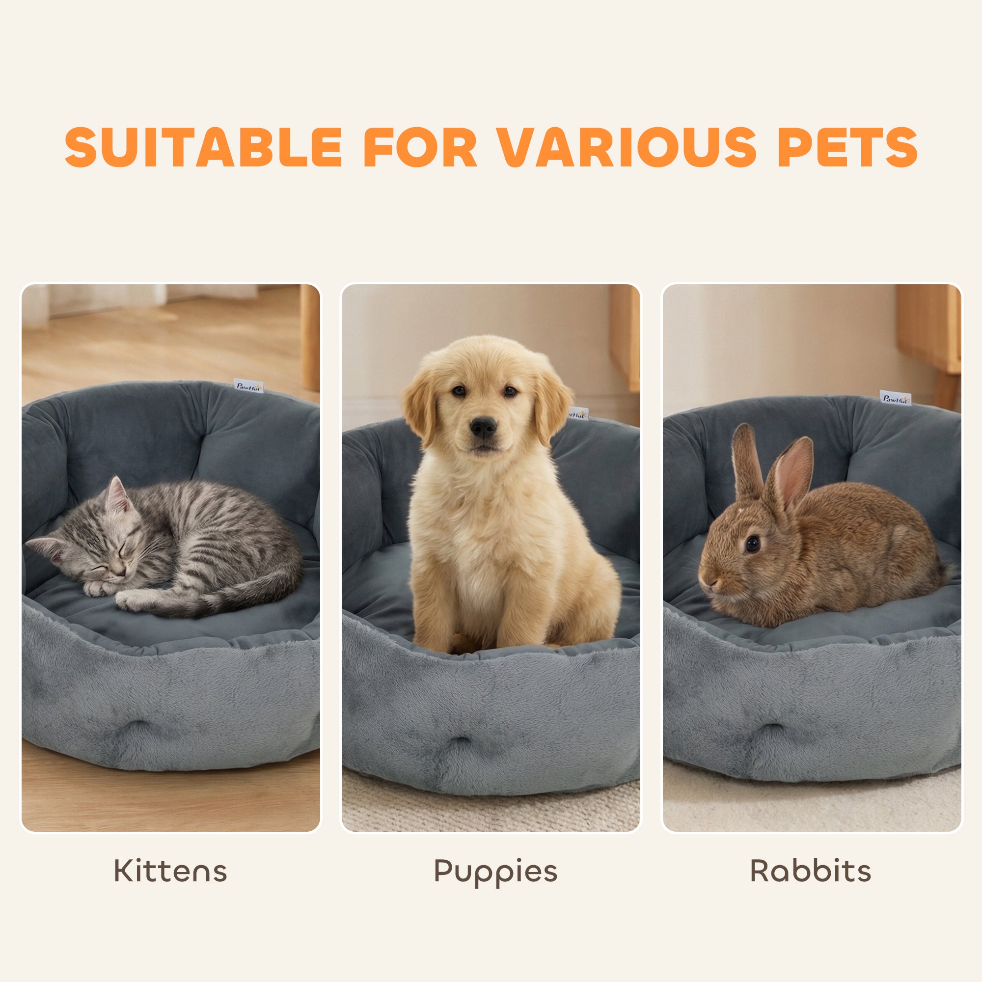 Cat Bed, Reversible Dog Pet Bed for Indoor Cats and Small Dogs, Round Bed with Supportive Bolster, Dark Grey