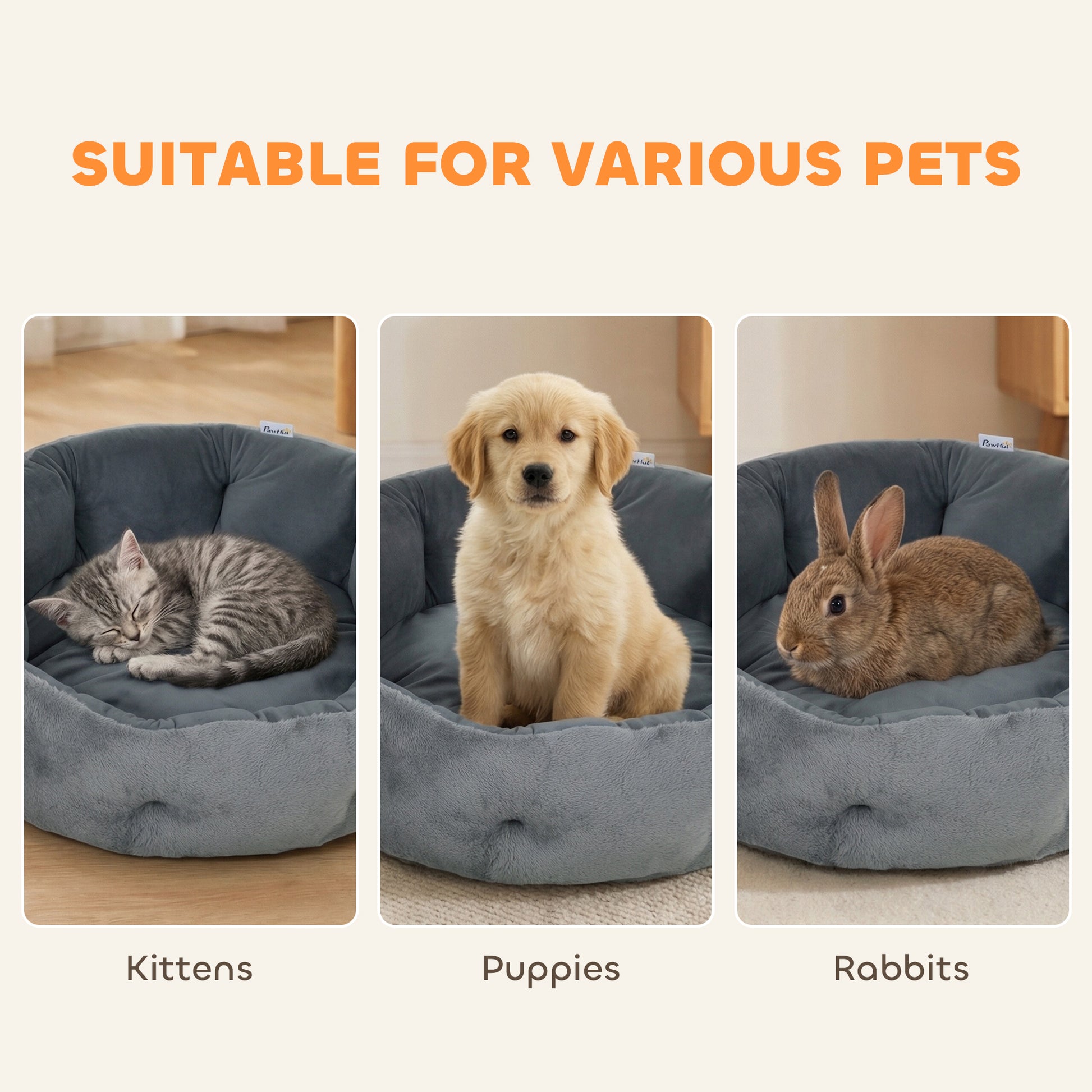 Cat Bed, Reversible Dog Pet Bed for Indoor Cats and Small Dogs, Round Bed with Supportive Bolster, Dark Grey