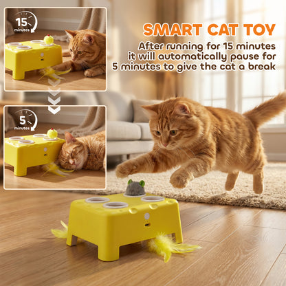 PawHut 3-in-1 Interactive Cat Toy with Popping Mouse, Spinning Feather & Automatic Play Interactive Cat Toy PawHut