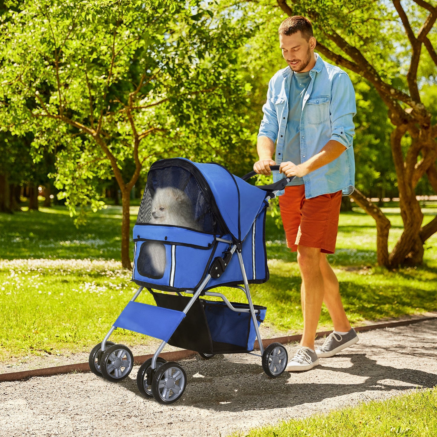 Dog Pushchair For Small Miniature Dogs Cats Foldable Travel Aosom UK
