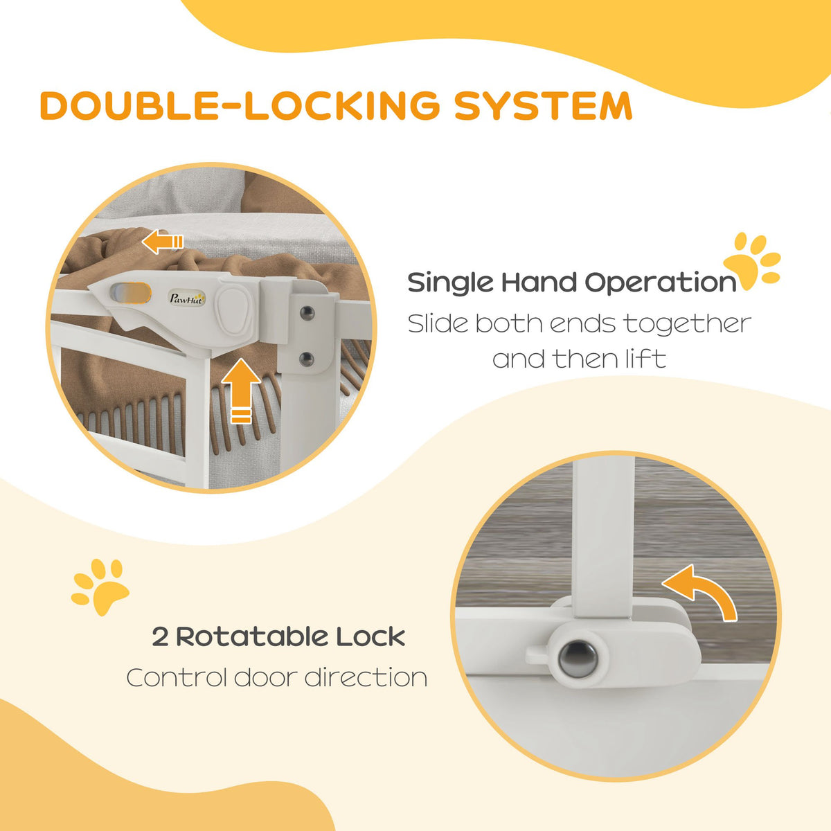 PawHut Pressure Fit Stair Gate, Dog Gate w/ Small Cat Door, Auto Closing System, Double Locking Openings, 74-80cm - White PawHut