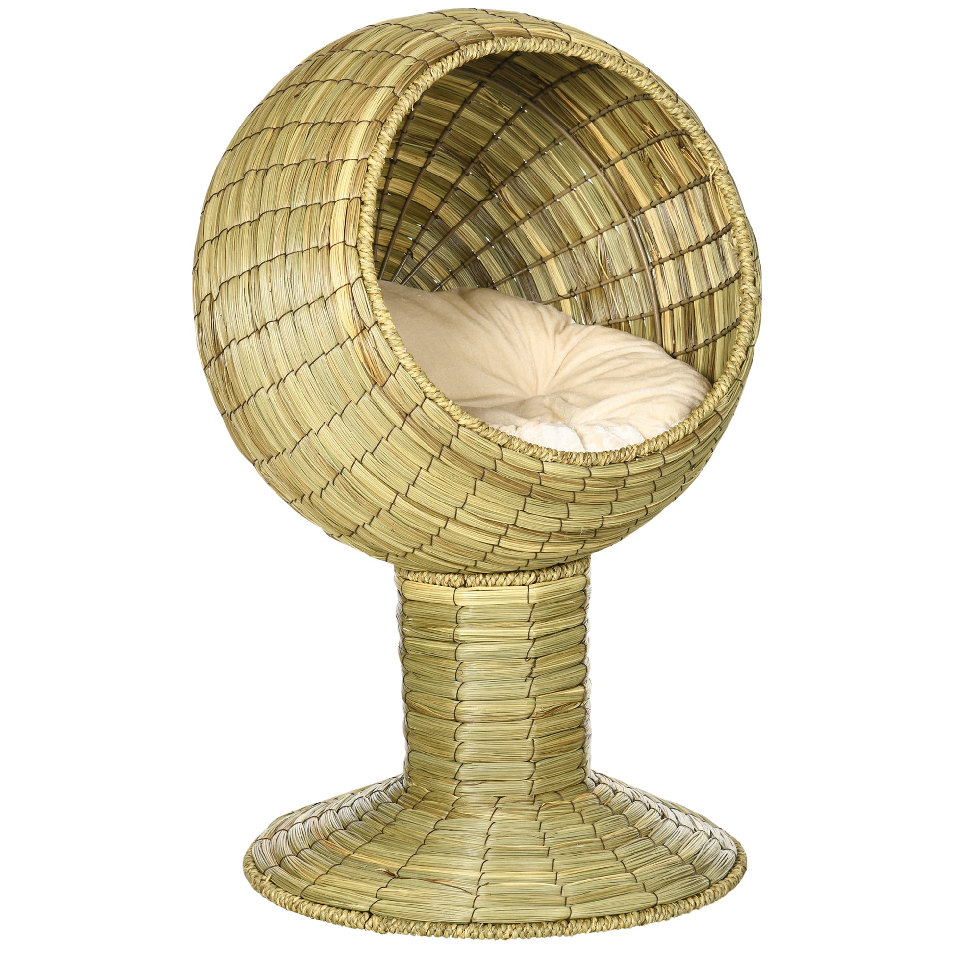 Cat House Elevated Natural Mat Grass Bed Round Kitten Cave Aosom UK Default Title