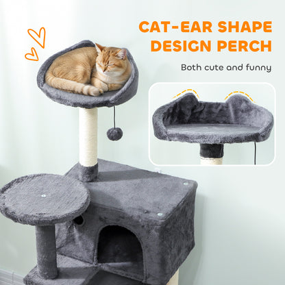 PawHut 160cm Large Cat Tree Tower with Sisal Scratching Posts, Condos, Plush Perches, Hammock, Ladder, Dark Grey PawHut