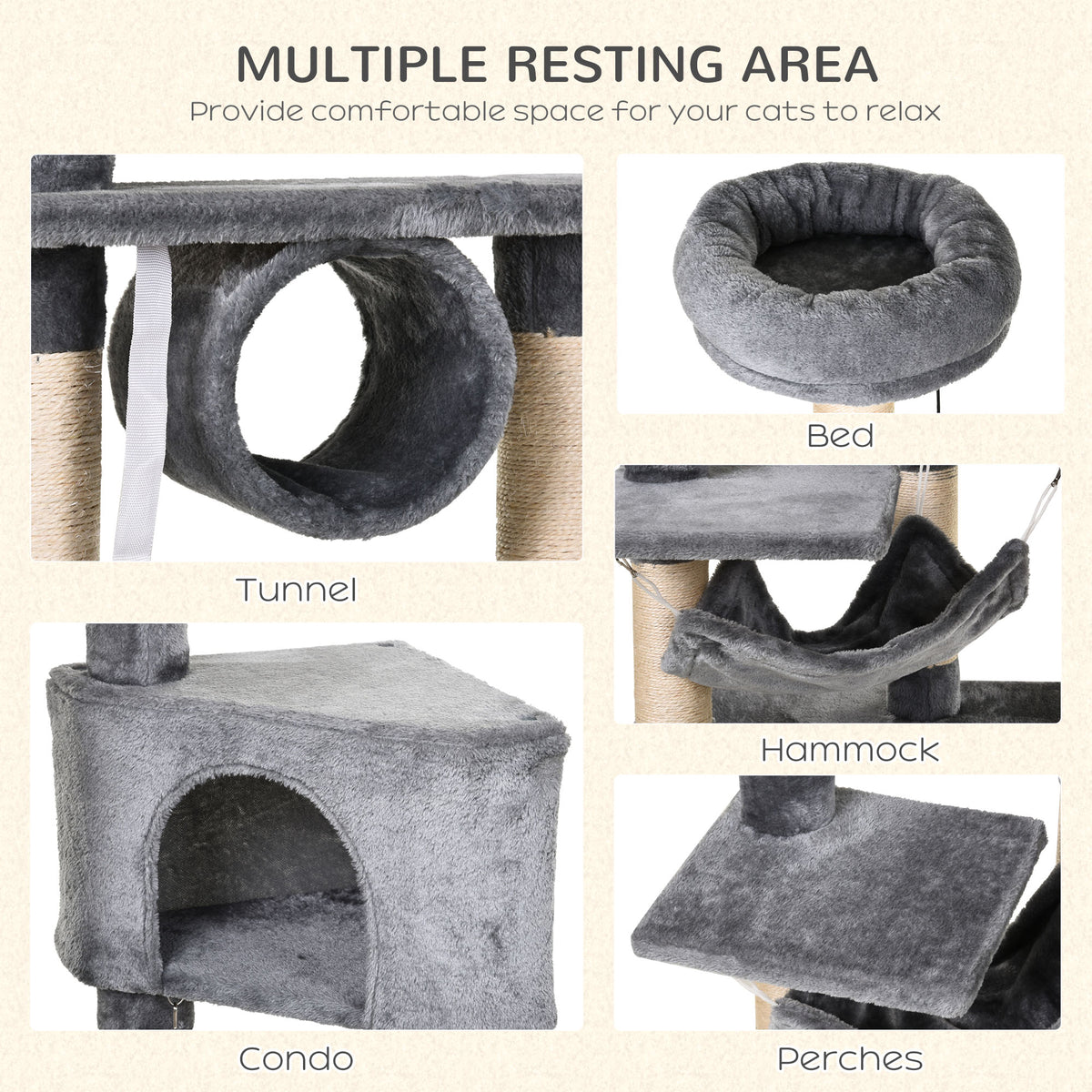 PawHut 150cm Cat Tree with Condo, Scratching Posts & Toys Cat Trees & Towers PawHut